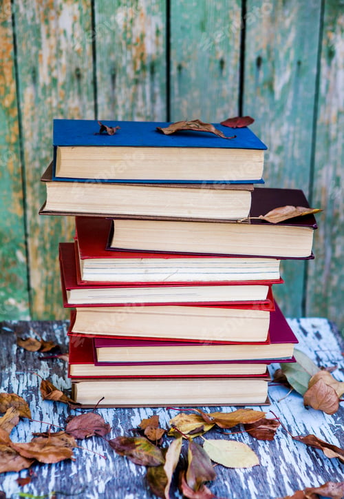 Preview: Pile Of Books On The Old Table Outdoor