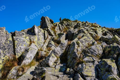 Preview: Distant Mountain Cores In Mist In Slovakia Tatra Mountain Trails In Clear Autumn Day With Blue Sky