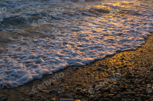 Preview: Amazing Sea Sunset On The Pebble Beach, The Sun, Waves, Clouds