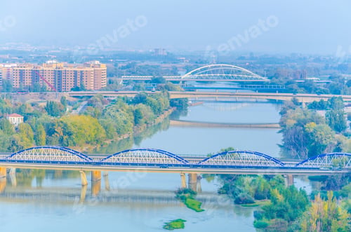 Preview: Aerial View Of The Puente De Piedra And Puente De Pilar In The Spanish City Zaragoza