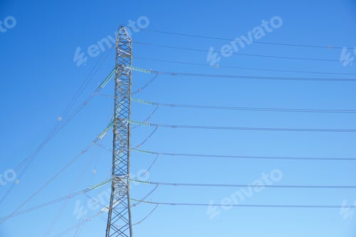 Preview: Power Line And Clear Sky In Zaragoza Province, Aragon In Spain.