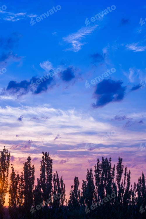 Preview: Landscape With Dramatic Light - Beautiful Golden Sunset With Saturated Sky And Clouds.