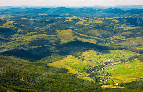 Preview: Aerial View Of Carpathian Countryside. Beautiful Summer Weather In Mountains