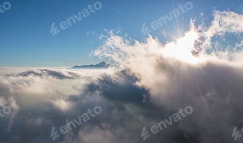 Preview: Vivid And Foggy Sunset From The Top Of The Mountains In The Alps