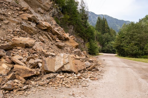 Preview: Asphalt Road Broken By A Mountain Avalanche