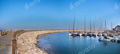 Preview: Panoramic Landscape Of Herzliya Marina With Sailing Yachts And Pass Way To Light House.