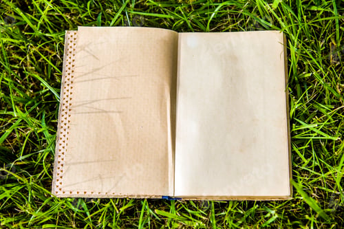 Preview: Opened Old Book On The Grass Background