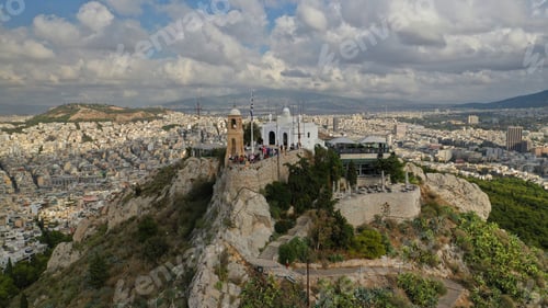 Preview: Aerial Photo Of Landmark Chapel Of Saint George On Top Of Lycabettus Hill With Beautiful Sky And