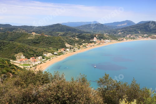 Preview: Agios Georgios Pagon Beach In Corfu Island, Greece. Mediterranean Landscape.