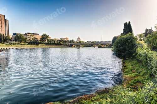 Preview: Scenic View Over The Artificial Lake In The Eur District, Rome, Italy