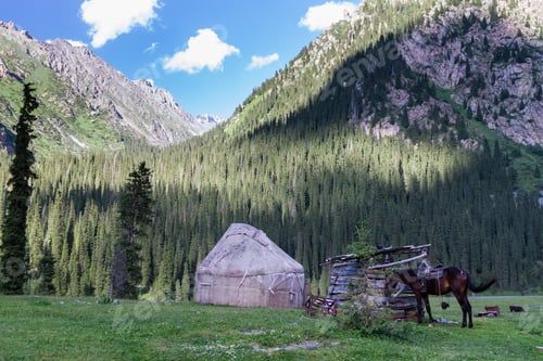 Preview: Yurt In Alatau Plateau, Tian Shan Mountains Near Karakol In Kyrgyzstan. Central Asia