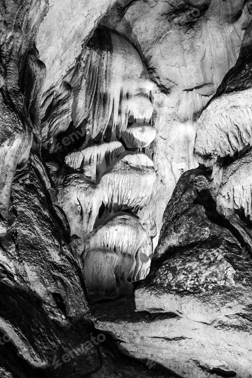 Preview: Scene From The Amazing Bulgarian Cave Magura. Black And White Photography