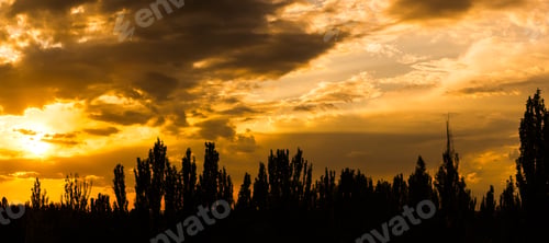 Preview: Landscape With Dramatic Light - Beautiful Golden Sunset With Saturated Sky And Clouds.