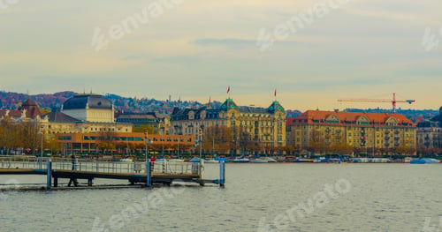 Preview: View Of A Pier Situated On The Zurich Lake In Switzerland
