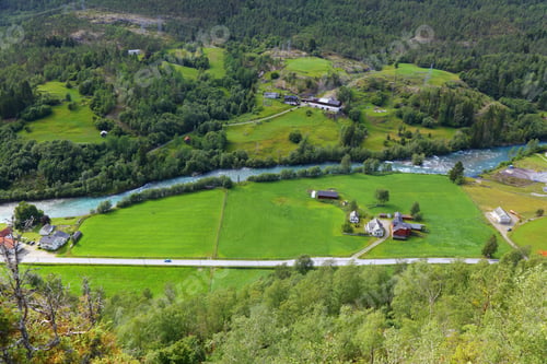 Preview: Luster Kommune Landscape In Norway. Countryside Landscape In Norway. Fortunsdalen (Also Known As