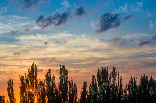 Preview: Landscape With Dramatic Light - Beautiful Golden Sunset With Saturated Sky And Clouds.