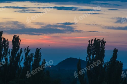 Preview: Landscape With Dramatic Light - Beautiful Golden Sunset With Saturated Sky And Clouds.