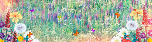 Preview: Blooming Meadow. Green Grass And Wildflowers On A Background Of The Summer Landscape.