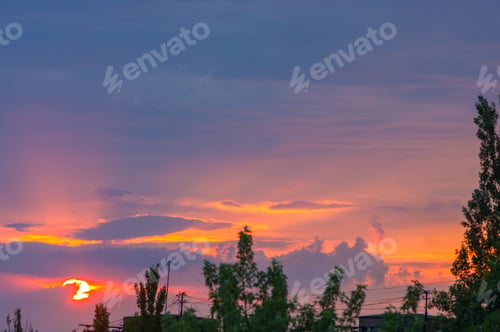Preview: Landscape With Dramatic Light - Beautiful Golden Sunset With Saturated Sky And Clouds.