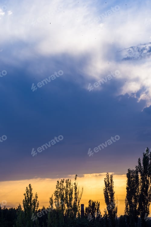 Preview: Landscape With Dramatic Light - Beautiful Golden Sunset With Saturated Sky And Clouds.