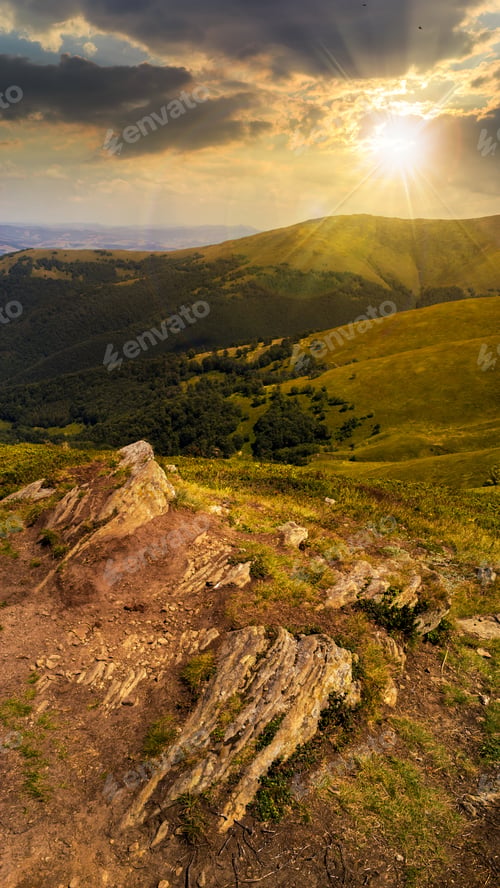 Preview: White Sharp Stones On The Hillside At Sunset