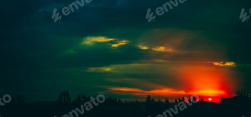 Preview: Landscape With Dramatic Light - Beautiful Golden Sunset With Saturated Sky And Clouds.