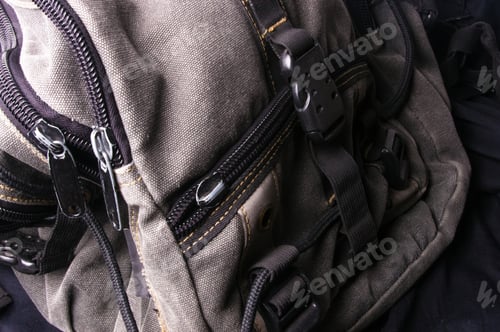 Preview: Closeup Of Buckles, Clasps, Zippers, Pockets, Fasteners, Fittings And Seams In The Brown Backpack