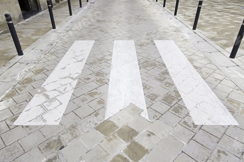 Preview: Zebra Crossing On Asphalt, Detail Signal On A Highway, Pedestrian
