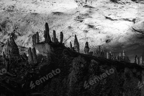 Preview: Scene From The Amazing Bulgarian Cave Magura. Black And White Photography