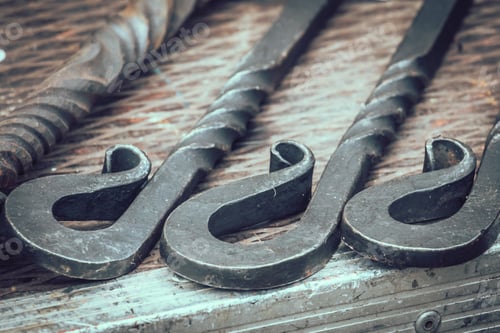 Preview: Steel Rods And Objects On A Table, Summer Medieval Fair, Streatham, London