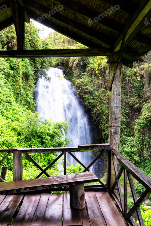 Preview: View Of Peguche Waterfall In The Mountains Of Ecuador. It'S Surrounded By Green Forest Full Of