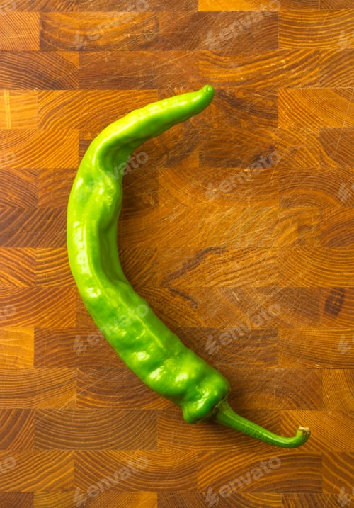 Preview: Still Life - Green Chili Pepper On A Wooden Background