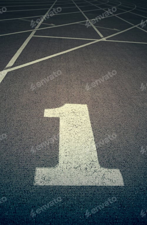 Preview: Running Track With Number One, Detail Of A Running Track, With The Starting Line Number One