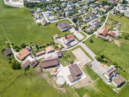 Preview: Aerial View Of Rural Village In Switzerland With Building And Ro