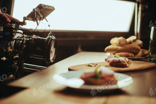 Preview: Professional Film And Video Camera On The Set. Shooting Shift, Equipment And Group. Modern