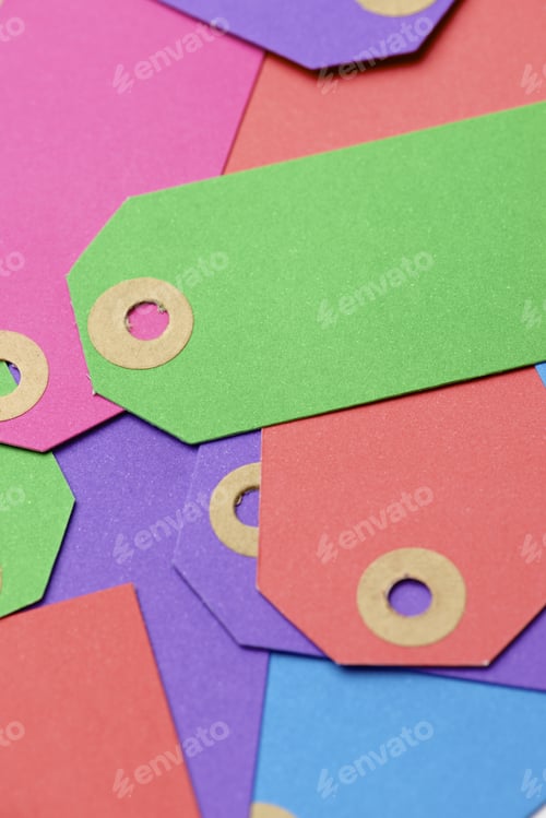 Preview: Closeup Of A Labels Group In Various Colors.