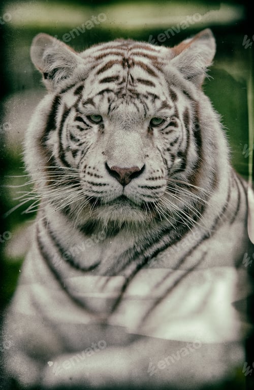 Preview: Vanishing Asian Wildlife: Vintage Style Image Of A White Bengal Tiger