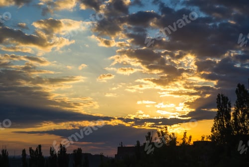 Preview: Landscape With Dramatic Light - Beautiful Golden Sunset With Saturated Sky And Clouds.
