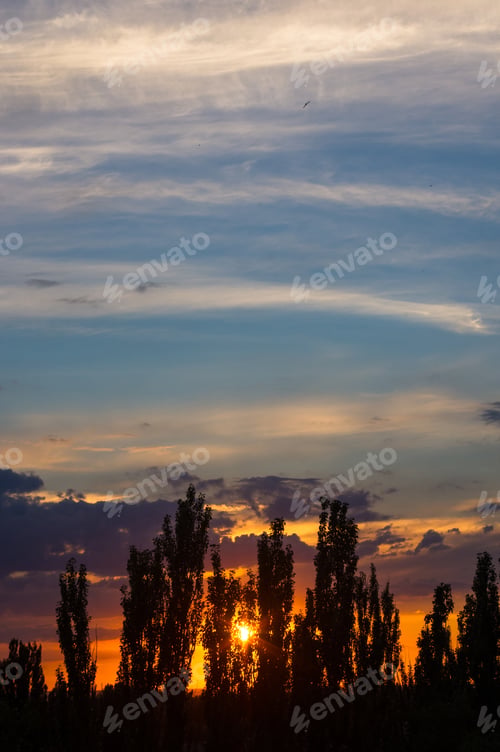 Preview: Landscape With Dramatic Light - Beautiful Golden Sunset With Saturated Sky And Clouds.