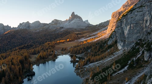 Preview: Amazing Autumn Scenery In The Dolomites Mountains At Lake Federa.