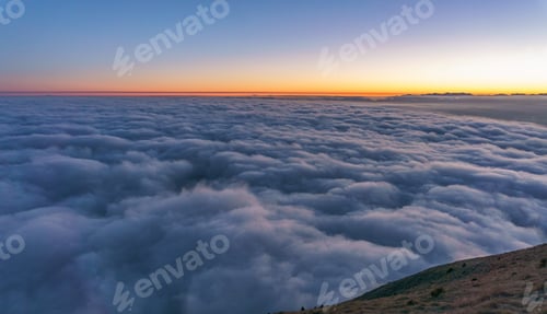 Preview: Sunset In The Mountains With The Fog In The Valley.