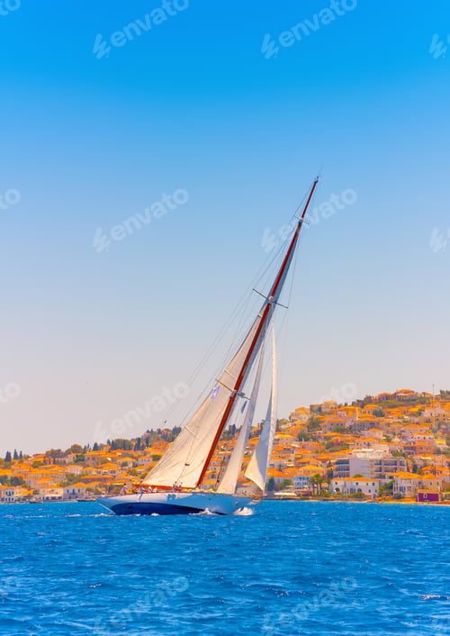 Preview: A Really Beautiful Big Old Classic Wooden Racing Sailing Boat During A Classic Boats Regatta In