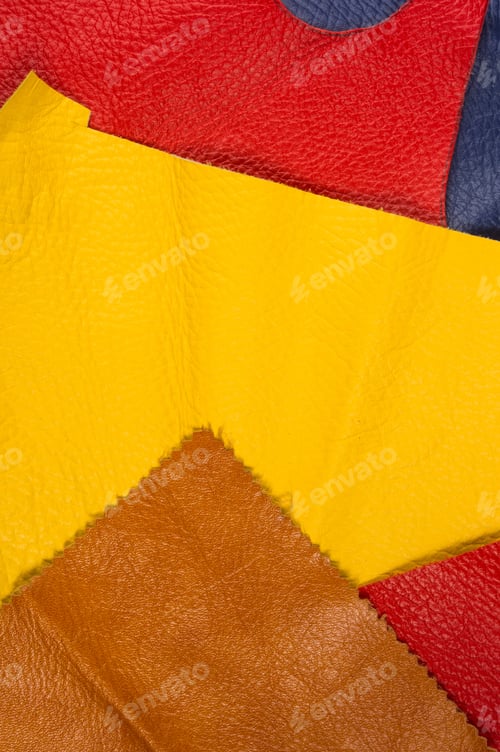 Preview: Colored Flaps, Pieces, And Scraps Of Natural Leather For The Manufactured Furniture, Bags And