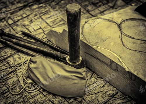 Preview: Old Tools For Carving Stone Of Handmade Way, Detail Of Old Manual Craft