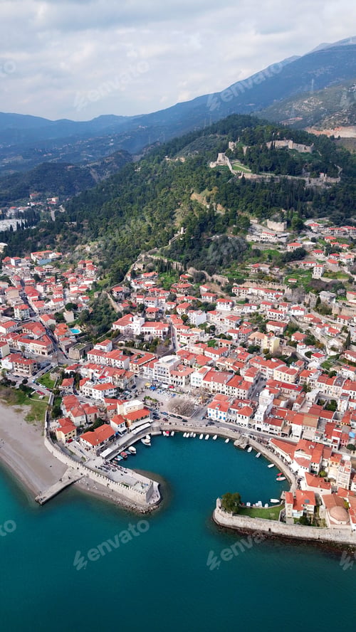 Preview: Aerial Drone Photo Of Iconic Fortified Port And Medieval Castle Uphill In Historic City Of