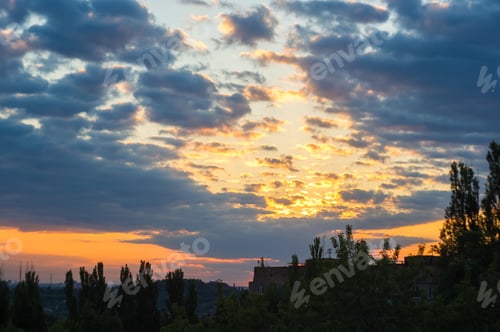 Preview: Landscape With Dramatic Light - Beautiful Golden Sunset With Saturated Sky And Clouds.
