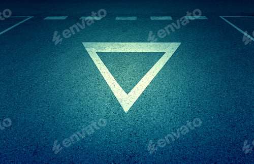 Preview: Give Way Sign On Asphalt, Detail Of A Traffic Signal At The Ciduad, Information And Road Safety