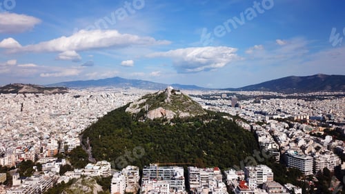 Preview: Aerial Birds Eye View Photo Taken By Drone Of Lycabettus Hill And Iconic Saint George Chapel On Top