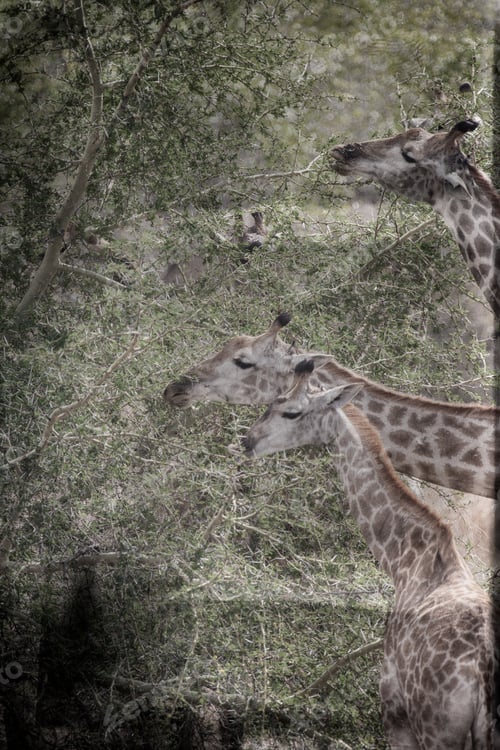 Preview: Vintage Style Image Of A Group Of Giraffes In Chobe National Park, Botswana