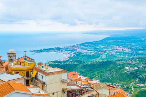Preview: Aerial View Of Coastline Near Sicilian City Taormina, Italy
